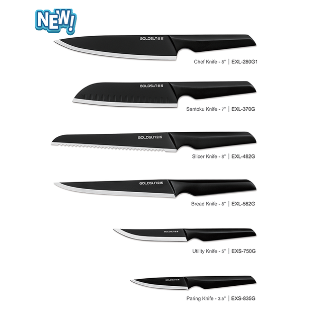 Set di coltelli da cucina neri con blocco